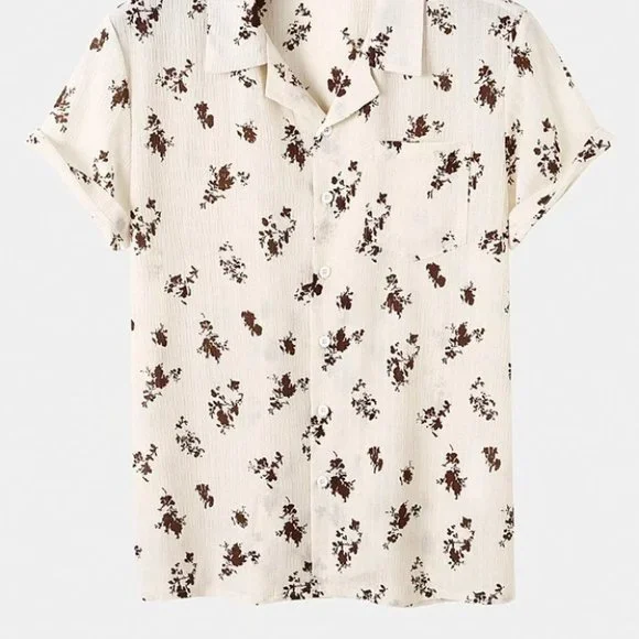 Tan Casual Men's Floral Print Shirt - Picture 2 of 7